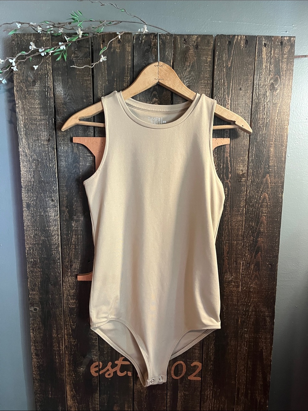 Time and Tru Beige Crewneck Sleeveless Bodysuit